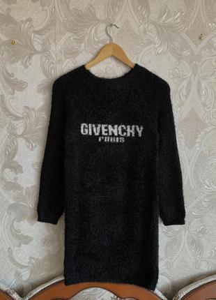 Черная махровая кофта свитер свитшот худи олимпийка лонгслив джемпер туника в стиле givenchy paris1 фото