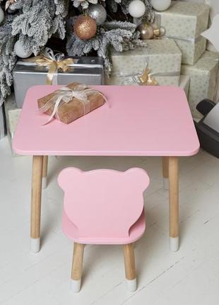 Рожевий прямокутний столик і стільчик дитячий ведмежа. рожевий дитячий столик8 фото