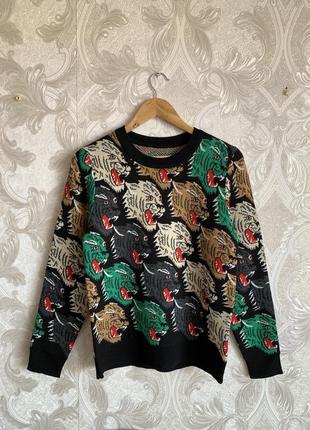 Чорна кофта світшот худі лонгслів джемпер пуловер олімпійка светр в стилі gucci panther face1 фото