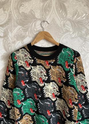 Чорна кофта світшот худі лонгслів джемпер пуловер олімпійка светр в стилі gucci panther face2 фото
