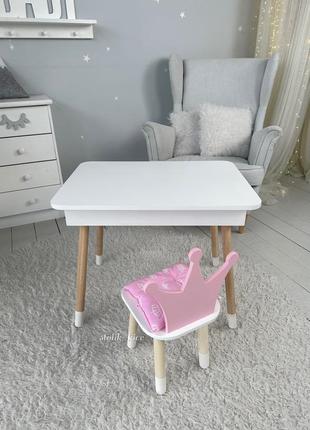 Дитячий столик і стільчик білий. столик із шухлядою для олівців і розмальовок2 фото