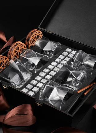 Подарочный набор 6 стаканов для виски и стеатитовых камней для охлаждения виски + 6шт bormioli rocco cassiopeа