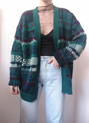 Вінтажний кардиган шерстяний светр з гудзиками реглан пуловер лонгслів кофта вінтаж светр шерсть кардиган зелений4 фото