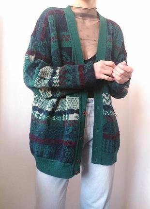 Вінтажний кардиган шерстяний светр з гудзиками реглан пуловер лонгслів кофта вінтаж светр шерсть кардиган зелений6 фото