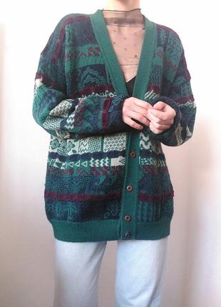 Вінтажний кардиган шерстяний светр з гудзиками реглан пуловер лонгслів кофта вінтаж светр шерсть кардиган зелений7 фото