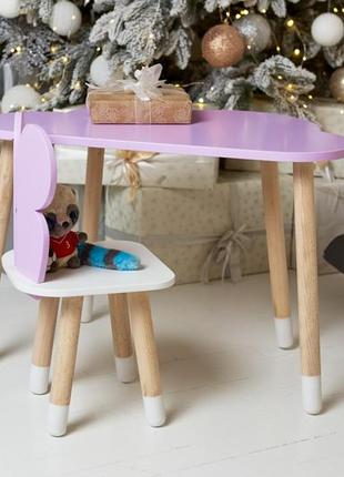 Дитячий столик тучка і стільчик метелик фіолетовий з білим сидінням. столик для ігор, занять, їжі4 фото