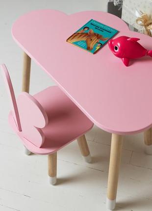 Дитячий столик тучка і стільчик метелик рожевий. столик для ігор, занять, їжі5 фото