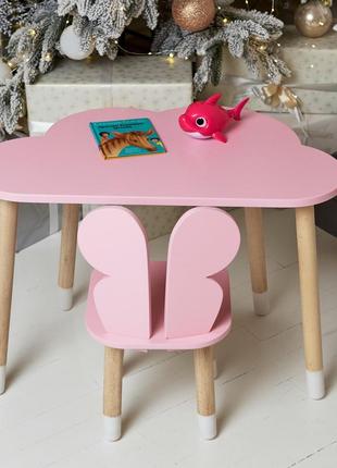 Дитячий столик тучка і стільчик метелик рожевий. столик для ігор, занять, їжі2 фото