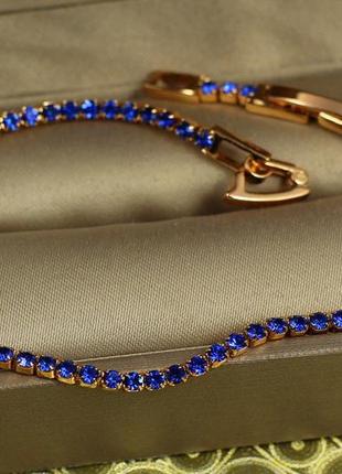 Браслет xuping jewelry дорожка из синих фианитов 17 см 2 мм золотистый