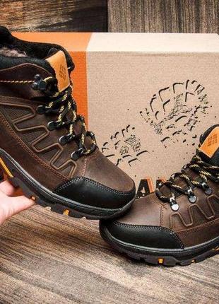 Мужские зимние кожаные ботинки columb ns brown4 фото
