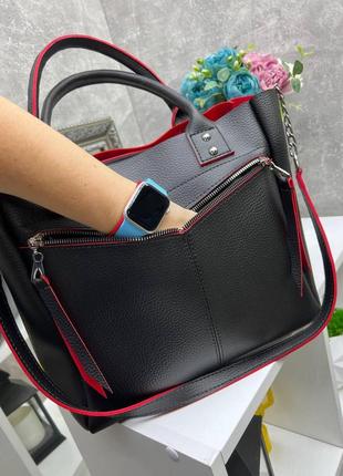 Женская стильная сумка большая а4 с большим карманом спереди из экокожи с плечевой ручкой в комплекте капучино8 фото
