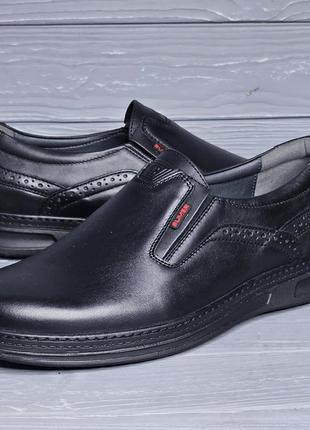 Кожаные черные мужские прошитые туфли без шнурка / на резинке тм bumer!!!1 фото