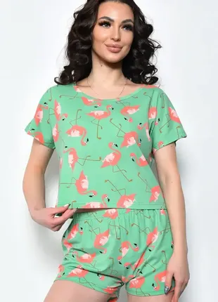 Классная пижама-двойка с принтом фламинго / футболка и шорты