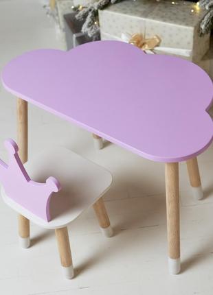 Дитячий столик хмарка та стільчик коронка фіолетовий. столик для ігор, занять, їжі1 фото