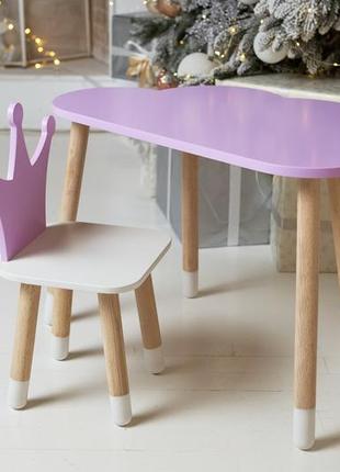 Дитячий столик хмарка та стільчик коронка фіолетовий. столик для ігор, занять, їжі4 фото
