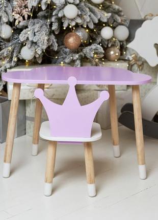 Дитячий столик хмарка та стільчик коронка фіолетовий. столик для ігор, занять, їжі7 фото