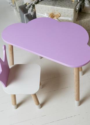 Дитячий столик хмарка та стільчик коронка фіолетовий. столик для ігор, занять, їжі2 фото