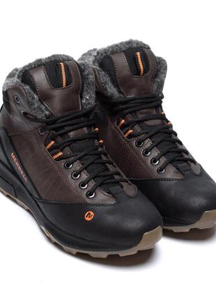 Мужские зимние кожаные ботинки merrell chocolate1 фото