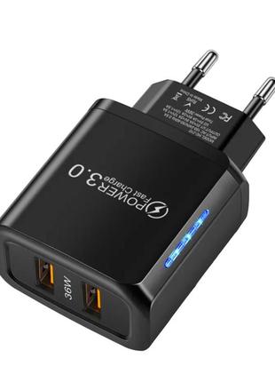 Сетевое зарядное устройство для быстрой зарядки 2 port usb qc3.0 wed-45b. зарядный блок зарядка для телефона