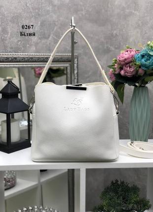 Стильная женская большая сумка lady bags на три отделения с двумя съемными ремням капучино8 фото