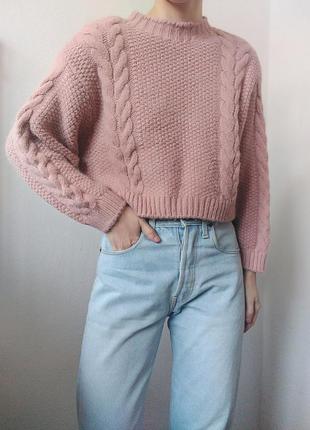 Пудровый свитер укороченный джемпер пудра пуловер реглан лонгслив кофта пудра