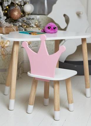 Білий столик хмарка і стільчик корона дитячий рожевий. білосніжний дитячий столик4 фото