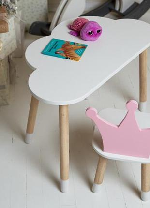 Білий столик хмарка і стільчик корона дитячий рожевий. білосніжний дитячий столик10 фото
