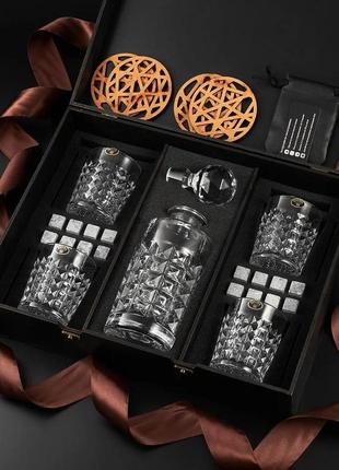 Подарочный набор для виски, графином и стеатитовыми камнями + 4 шт. бокалов   bohemia diamond 230