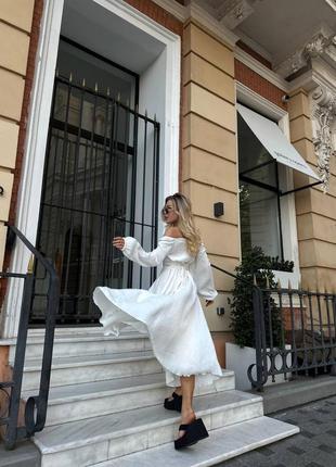 Белое муслиновое платье миди с разрезом на ножке и шнуровкой на спине 42 44 46 48 белое платье миди хлопок 100% xs s m l4 фото