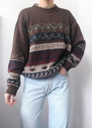 Винтажный свитер коричневый джемпер винтаж пуловер реглан лонгслив свитер шерсть джемпер