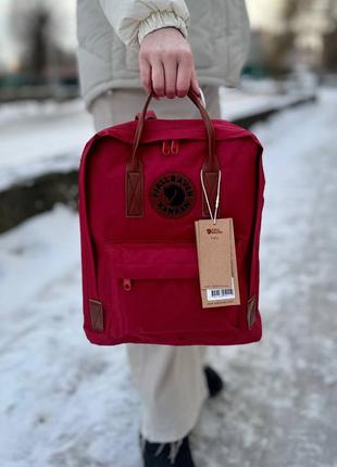 Бордовый рюкзак kanken classic 16l с кожаными ручками4 фото