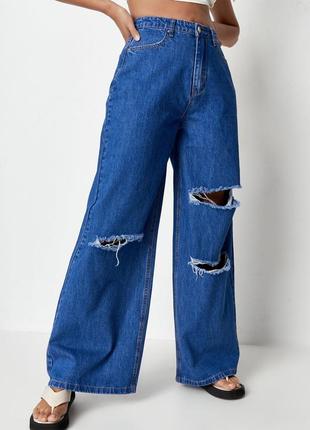 Синие широкие джинсы с высокой посадкой от missguided2 фото