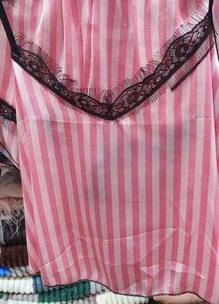 Легкая атласная/шелковая полосата пижама vs с кружевом шорты и майка м,л6 фото