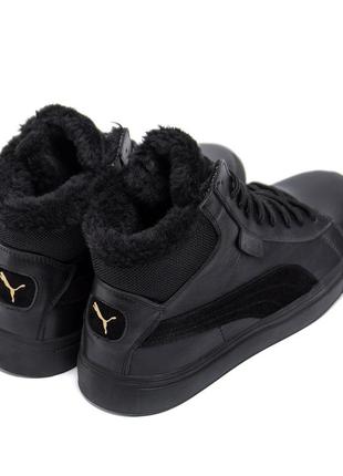 Мужские зимние ботинки pm black leather1 фото