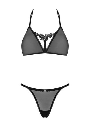 Полупрозрачный комплект obsessive celia noir 2-pcs set, бюстгальтер, стринги кружево3 фото