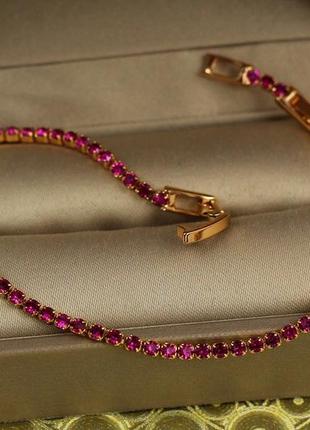 Браслет xuping jewelry дорожка из малиновых фианитов 19 см 2 мм золотистый