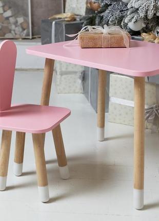 Рожевий прямокутний столик і стільчик дитячий зайчик. рожевий дитячий столик2 фото