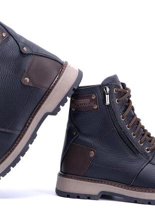Мужские зимние кожаные ботинки zg black flotar military style1 фото