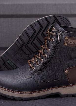 Мужские зимние кожаные ботинки zg black flotar military style4 фото