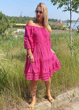 Шикарное натуральное платье летнее нарядное коттон италия1 фото