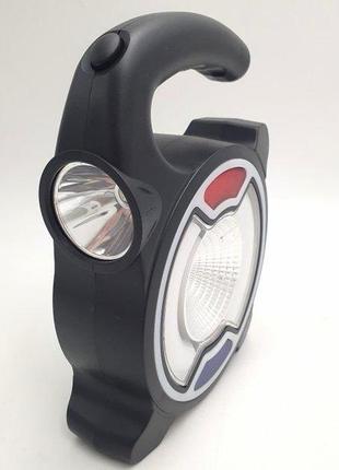 Светодиодный ручной led фонарь аккумуляторный с боковой cob лампой и солнечной панелью прожектор forlife fl-312 фото