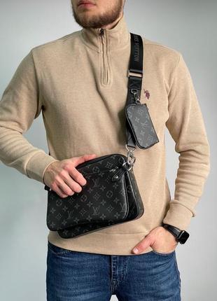 Louis vuitton trio messenger grey/blue2 фото