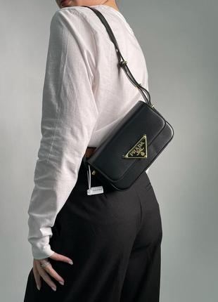 Сумка prada leather shoulder bag black/gold8 фото