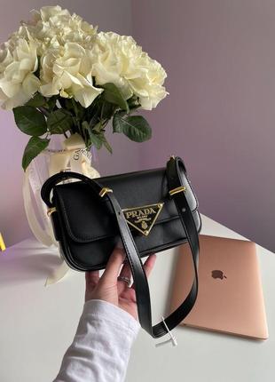 Сумка prada leather shoulder bag black/gold6 фото