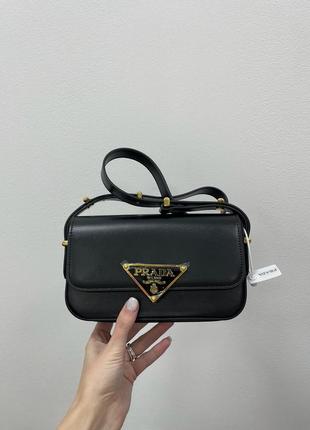 Сумка prada leather shoulder bag black/gold7 фото