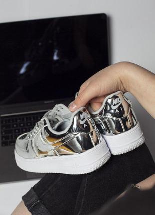 Кеды nike air force 1 sp "liquid metal" silver кроссовки серебряные3 фото