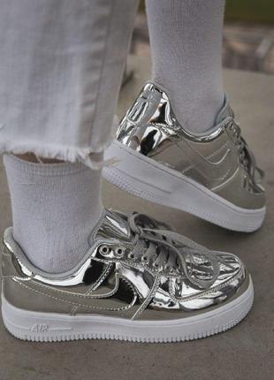 Кеды nike air force 1 sp "liquid metal" silver кроссовки серебряные8 фото