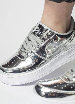 Кеды nike air force 1 sp "liquid metal" silver кроссовки серебряные5 фото