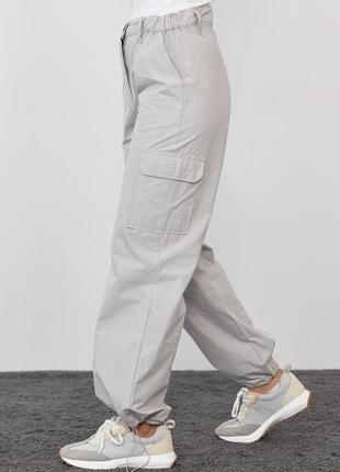 Женские штаны карго в стиле кэжуал - светло-серый цвет, l (есть размеры)5 фото