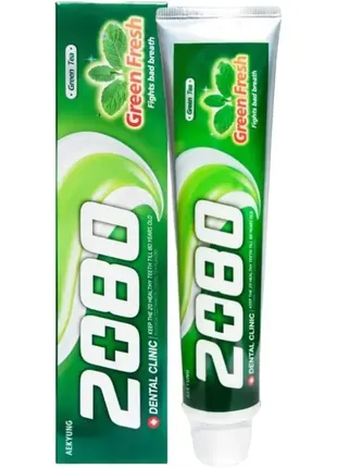 Dental clinic 2080 green fresh toothpaste зубна паста від карієсу «зелений чай та м'ята»